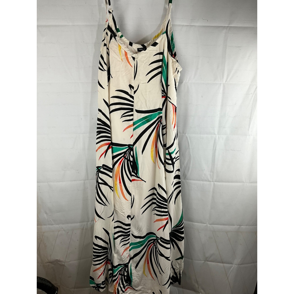 Torrid Tropical Print Maxi Dress Size 2 Spaghetti Strap Flowy Cream Used